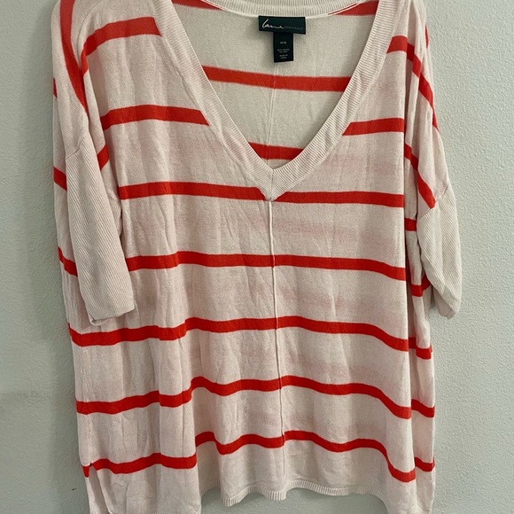 Lane Bryant Silk Blend Orange and White Striped V-Neck Top Size 14-16 - Picture 2 of 5